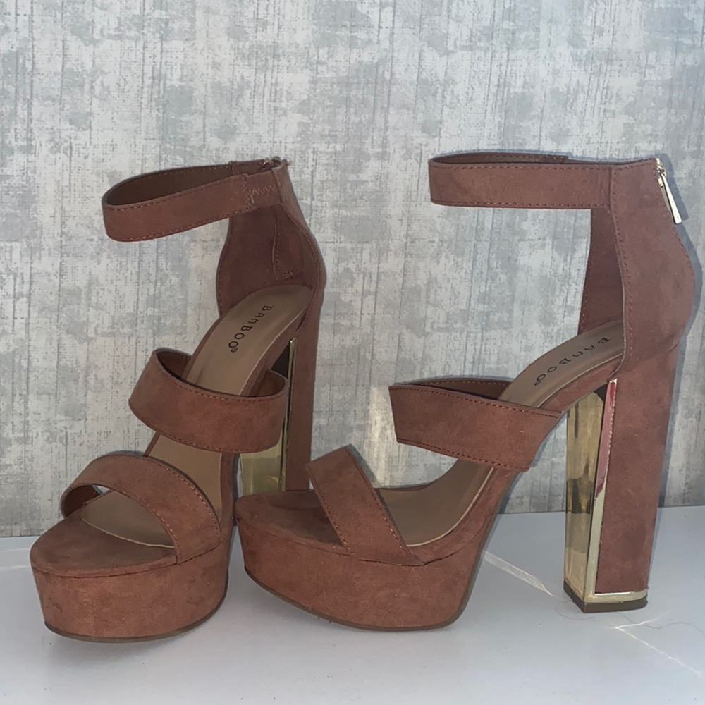 Brown suede high heels